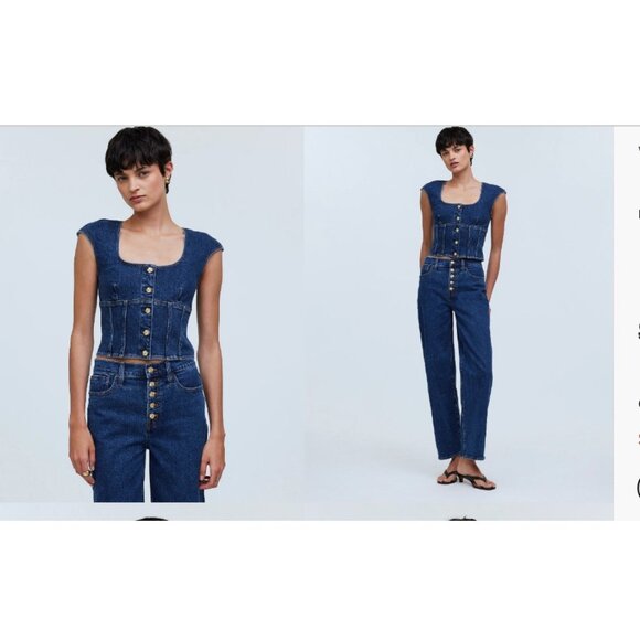 Madewell Tops - Madewell $82 Denim Darted Crop Top Marbern Wash Size 10 NP011
